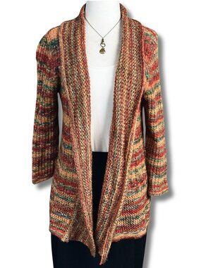 ALFRED DUNNER Striped fall colour open-front cardigan autumn boho MEDIUM LARGE